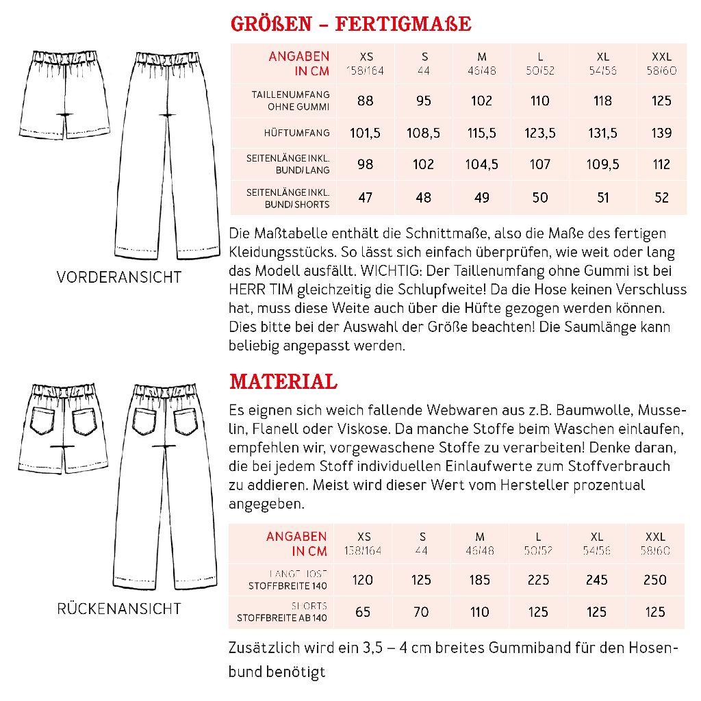 Papierschnittmuster Männer Pyjamahose Herr Tim XS-XXL